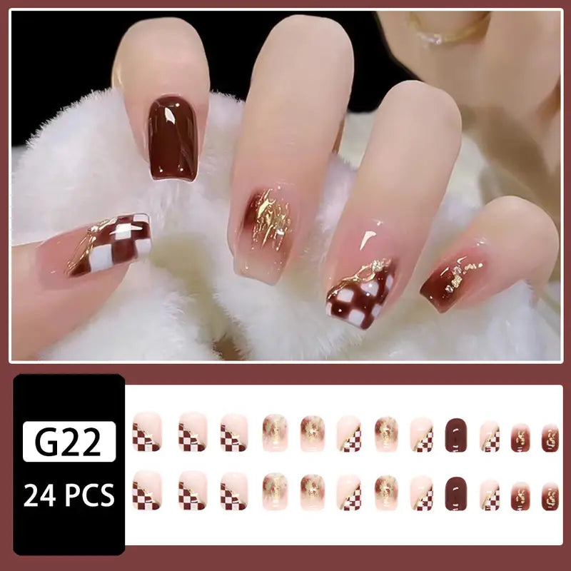 Cocoa Check Press-On Nails